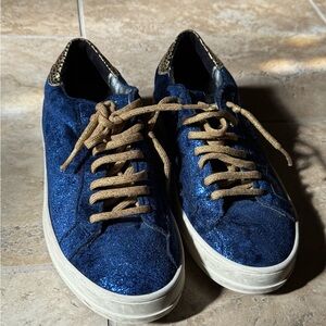 P448 Glittery Navy Sneakers with Tan Laces